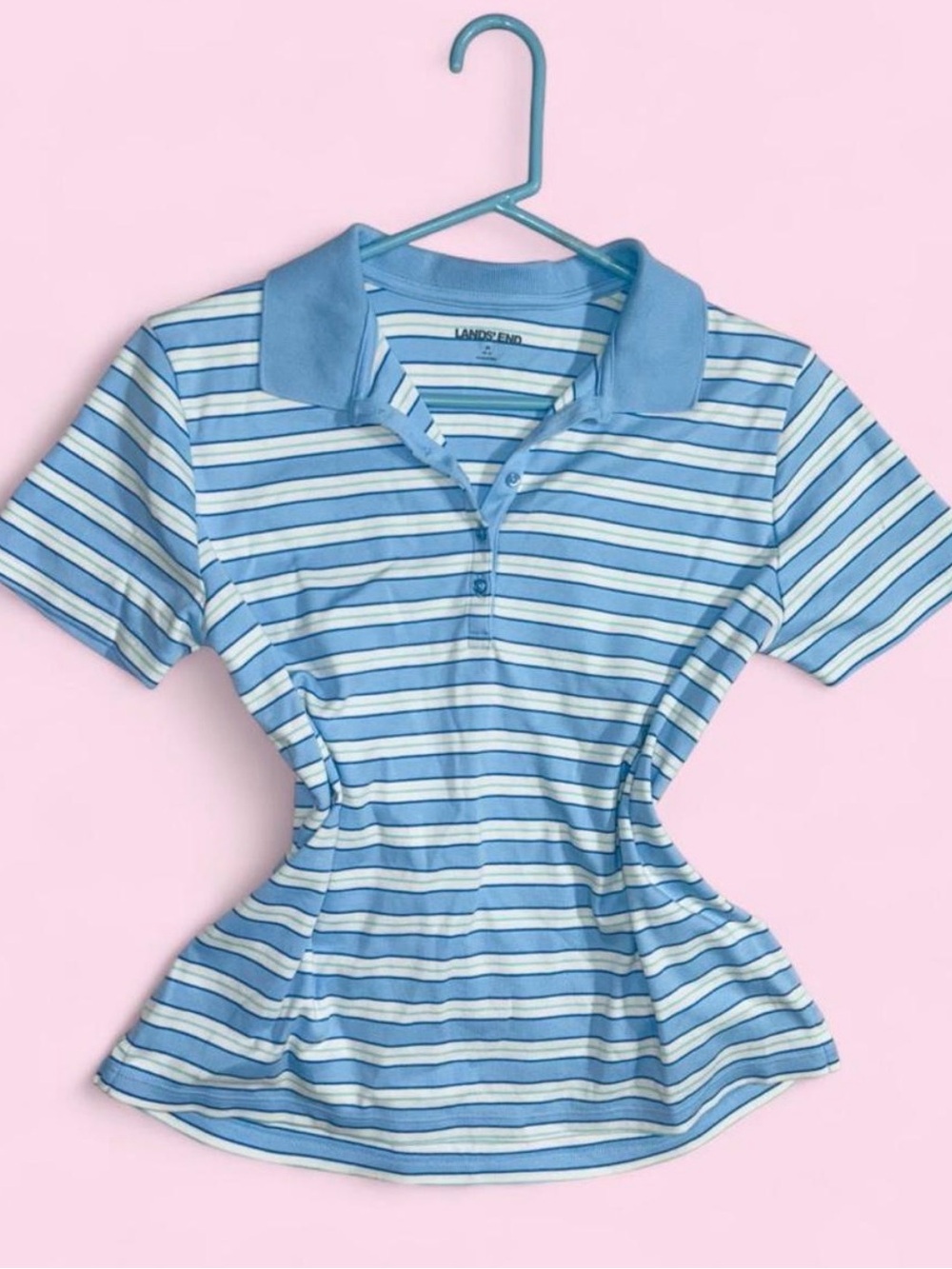 Lands' End Light Blue and White Striped Polo